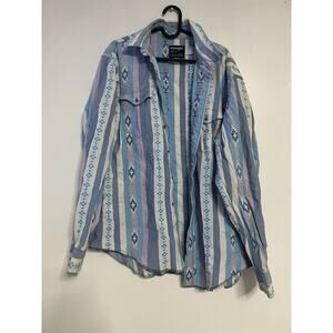 Vintage Wrangler Western Cowboy cut Shirt Button Sz XL TAILS Cowboy Rodeo